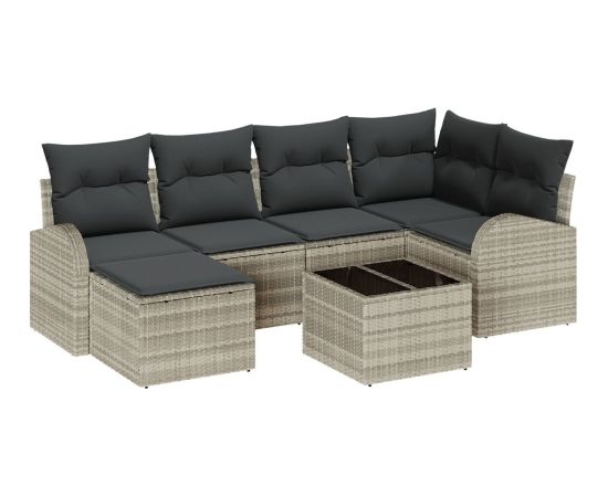 vidaXL Zestaw Sof Ogrodowych  w Szarym, 7 sztuk z poduszkami z polirattanu Dārza mēbeļu komplekti