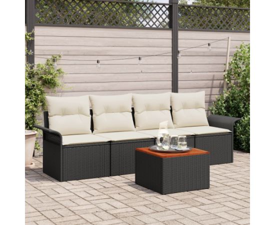 vidaXL Zestaw sofy ogrodowej  5 elementów z poduszkami czarny polirattan akacja Dārza mēbeļu komplekti