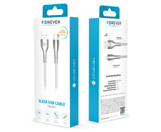 Forever Sleek Kabelis USB / USB-C 1.0 m / 3A Data USB kabeļi