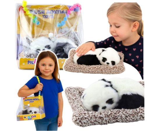 Leantoys Śpiąca Panda Na Poduszce Figurka z Futerkiem Przeźroczysta Torba Мягкие игрушки
