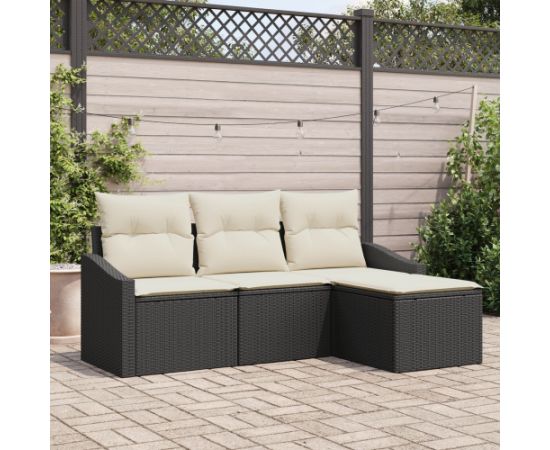 vidaXL Zestaw sof ogrodowych  4-częściowy z poduszkami czarny rattan Dārza mēbeļu komplekti