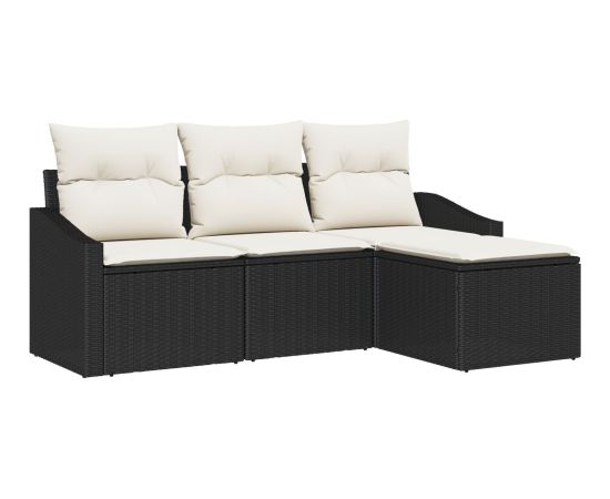 vidaXL Zestaw sof ogrodowych  4-częściowy z poduszkami czarny rattan Dārza mēbeļu komplekti