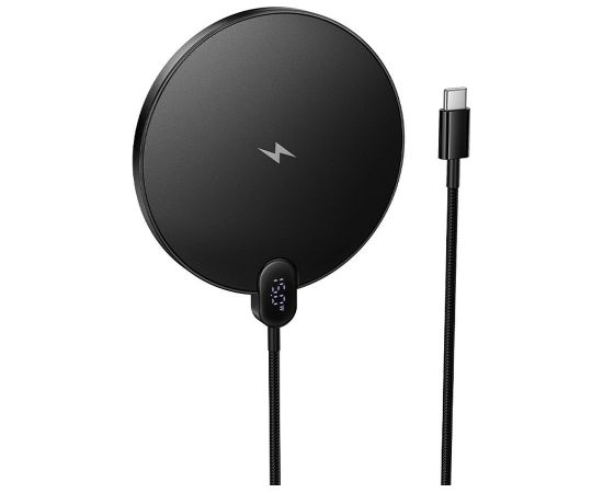 Wireless charger Hoco 15W with cable USB C and digital display CW62 black Bezvadu telefonu lādētāji