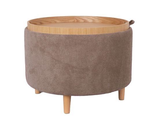 Ottoman/ table HIRO D56xH42,5cm, light brown, with storage and tray Новинки Для дома и сада 