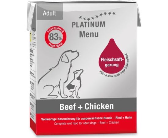 PLATINUM Menu Adult Beef+Chicken  - wet dog food - 375g Suņu barība