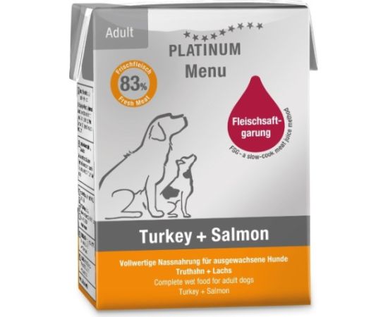 PLATINUM Menu Adult Turkey+Salmon - wet dog food - 185g Suņu barība