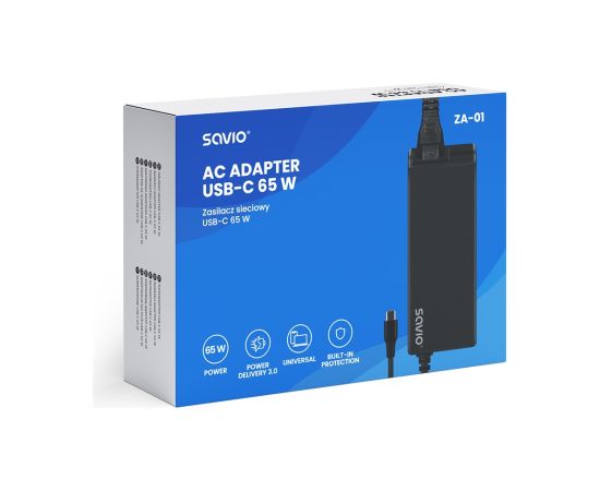 Savio ZA-01 mobile device charger Netbook, Laptop, Smartphone, Telephone Black AC Indoor Зарядки для ноутбуков