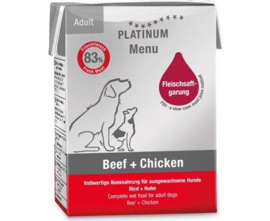 PLATINUM Menu Adult Beef+Chicken  - wet dog food - 185g Suņu barība