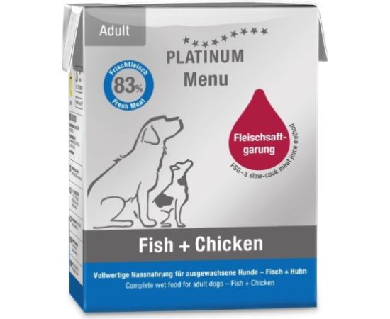 PLATINUM Menu Adult Fish+Chicken - wet dog food - 375g Suņu barība