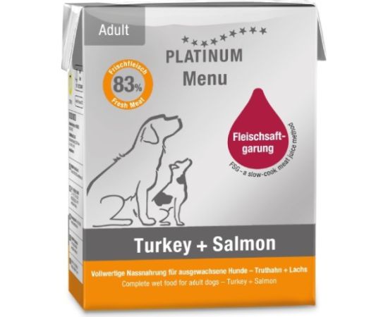 PLATINUM Menu Adult Turkey+Salmon - wet dog food - 375g Suņu barība
