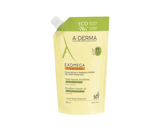 A-derma Exomega Control Emollient Shower Oil - Náhradní náplň do zvláčňujícího sprchového oleje pro suchou pokožku se sklonem k atopickému ekzému 500ml Smaržas - NESAKĀRTOTS