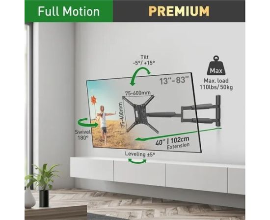 Barkan BM443XL 13"-83" TV, 4 lankstų, sieninis, juodas, labai ilgas Крепления для телевизоров