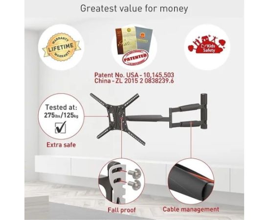 Barkan BM443XL 13"-83" TV, 4 lankstų, sieninis, juodas, labai ilgas Крепления для телевизоров