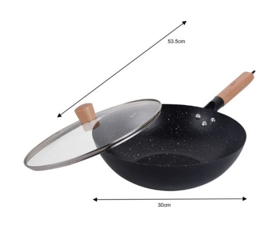 Woka panna ar vāku, melns marmors, Ø30 cm × augstums apm. 9 cm, KH 1984, Kinghoff Pannas