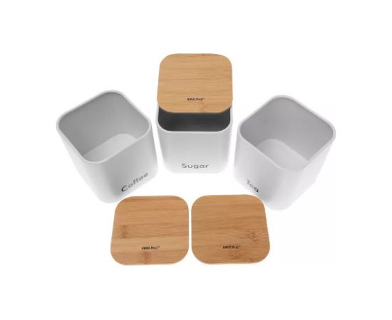Kinghoff Virtuves konteineru komplekts, 3 gab., tērauds un bambuss, balts, 11.5 × 11.5 × 12.3 cm, KH 1526, Ki Citi virtuves piederumi
