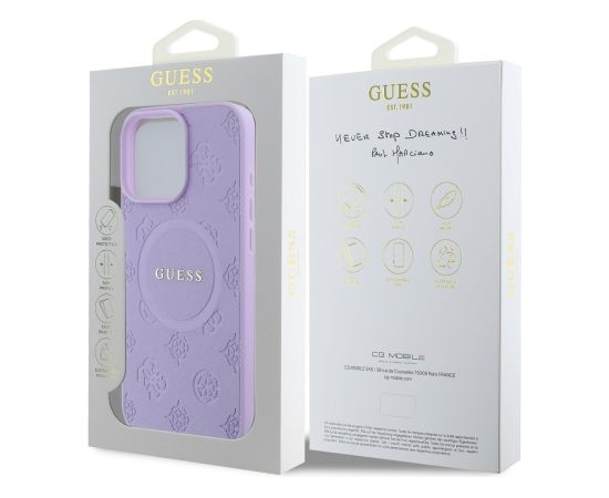 Guess Saffiano Peony Stamp MagSafe Case Aizsargapvalks priekš iPhone 16 Pro Neoriģinālie Maciņi