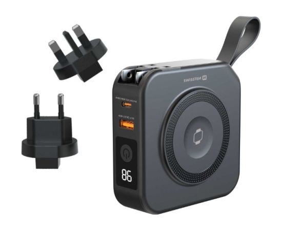 Swissten Power Bank ALL-IN-ONE PRO ar maināmiem uzgaļiem US / EU / UK Portatīvais akumulātors 20W 10000mAh Power Banks