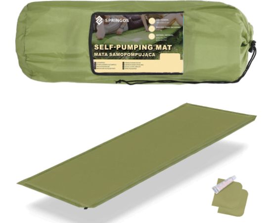 Самонадувающийся туристический коврик Springos PM046, 180 см, с чехлом, зеленый Велосипеды
