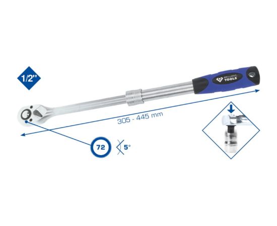 telescopic ratchet reversible 1/2´´, 305-445mm, Brilliant Tools Muciņas 