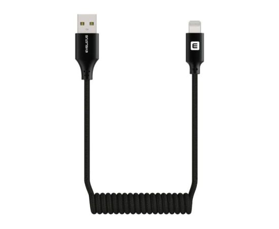 Evelatus   AutoSpring Coiled Cable USB A to Lightning 1.2M cable Black Дата USB-кабели