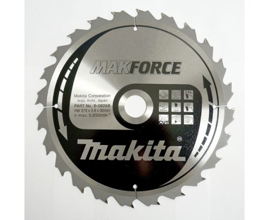 Griešanas disks kokam Makita; 270x2,6x30,0 mm; Z24; 20° Zāģripas