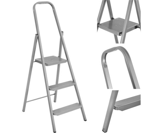 Лестница складная Springos LD0098 многофункциональная, высота 123 см, стальные ступеньки, 3 ступени, до 150 кг, для домашнего использования. Лестницы / подмости