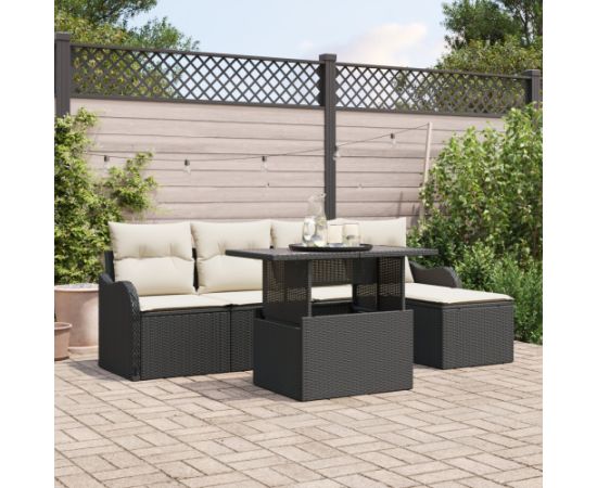 Vidaxl Zestaw Sofy Ogrodowej 6 Części z Poduszkami Czarny Rattan Dārza mēbeļu komplekti