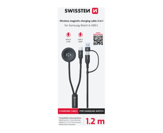 Swissten Беспроводной кабель 2in1 для зарядки Samsung Galaxy Watch / 2x USB-C / USB 1.2m Bezvadu telefonu lādētāji