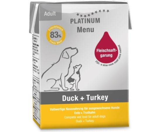 PLATINUM Menu Adult Duck+Turkey  - wet dog food - 185g Suņu barība
