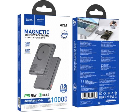 External battery Power Bank Hoco Q26A PD20W Magnetic 10000mAh black Power Banks