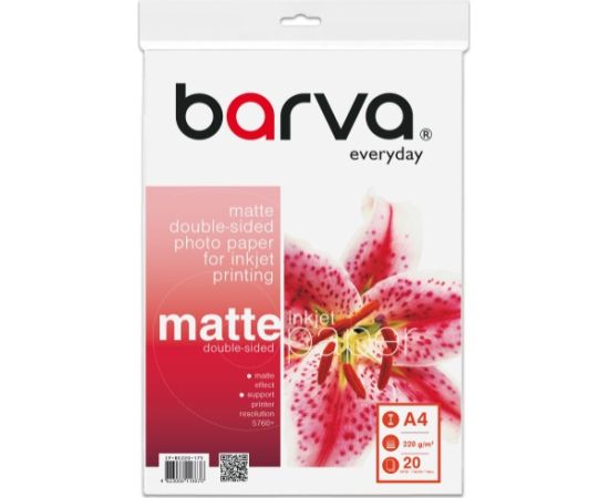 Fotopopierius Barva (IP-BE220-175) Everyday Dvipusis Matinis 220 g/m², A4, 20 lapų Papīrs printeriem