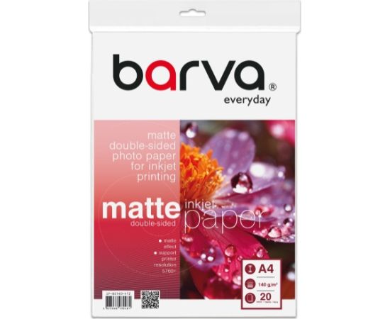 Fotopopierius Barva (IP-BE140-412) Everyday Dvipusis Matinis 140 g/m², A4, 20 lapų Papīrs printeriem