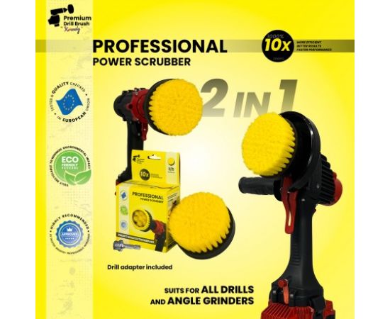 Профессиональная щетка Premium Drill Brush 2 in 1 - средний мягкий, желтый, 10цм. Принадлежности для моющих средств