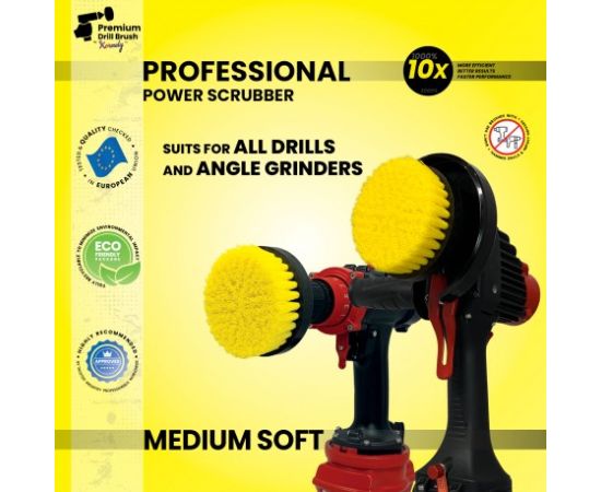 Профессиональная щетка Premium Drill Brush 2 in 1 - средний мягкий, желтый, 10цм. Принадлежности для моющих средств
