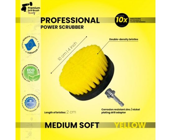 Профессиональная щетка Premium Drill Brush 2 in 1 - средний мягкий, желтый, 10цм. Принадлежности для моющих средств