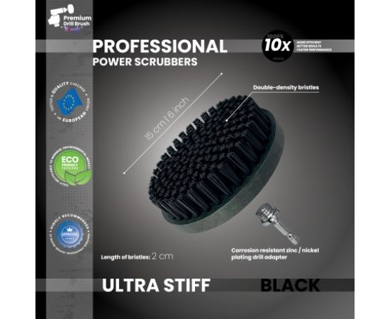 Premium urbju birste profesionālai tīrīšanai 2 in 1 - īpaši stingra, melna, 15 cm Tīrīšānas iekārtu aksesuāri