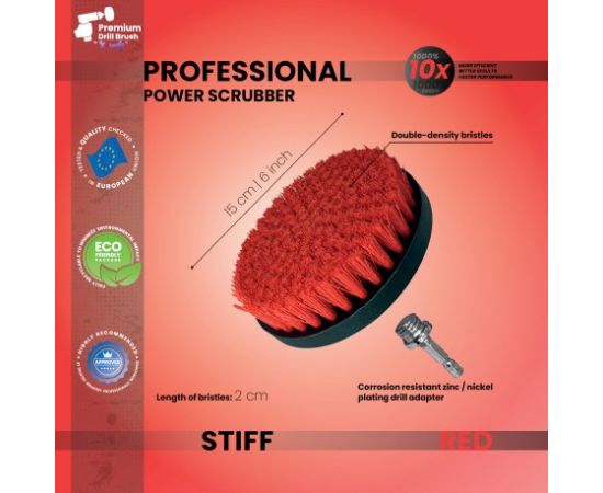 Augstākās kvalitātes urbju birste profesionālai tīrīšanai 2 in 1 - stingra, sarkana, 15 cm Tīrīšānas iekārtu aksesuāri