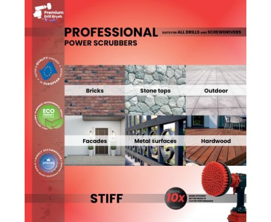 Augstākās kvalitātes urbju birste profesionālai tīrīšanai 2 in 1 - stingra, sarkana, 15 cm Tīrīšānas iekārtu aksesuāri