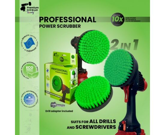 Профессиональная щетка Premium Drill Brush 2 in 1 - средний, зеленый, 15цм. Принадлежности для моющих средств