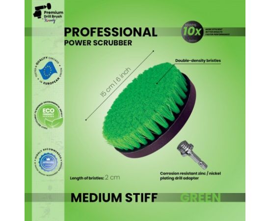 Профессиональная щетка Premium Drill Brush 2 in 1 - средний, зеленый, 15цм. Принадлежности для моющих средств