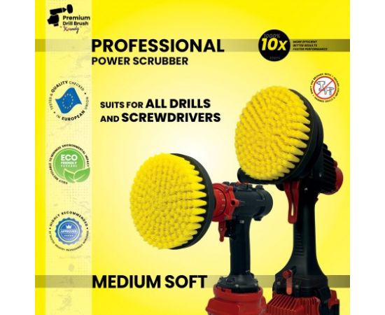 Профессиональная щетка Premium Drill Brush 2 in 1 - средний мягкий, желтый, 15цм. Принадлежности для моющих средств