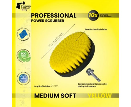 Профессиональная щетка Premium Drill Brush 2 in 1 - средний мягкий, желтый, 15цм. Принадлежности для моющих средств