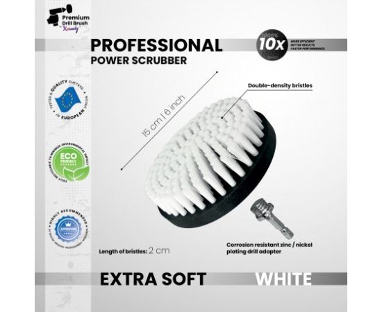 Профессиональная щетка Premium Drill Brush 2 in 1 - очень мягкий, белый, 15цм. Принадлежности для моющих средств