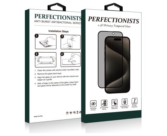 Tempered glass 2.5D Privacy Perfectionists Apple iPhone 15 Pro Max black Ekrānu aizsardzība