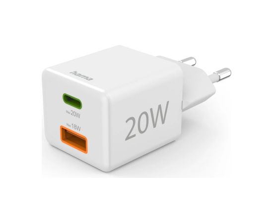 Hama 00201991 Fast Charger 1x USB-C 1x USB-A, Mini Charger, PD, 20W, White Telefonu lādētāji 220v