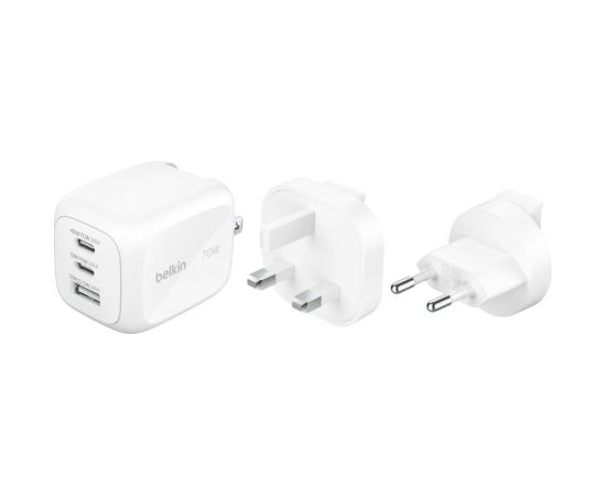 Belkin   BOOSTCHARGE 70w 2C1A Wall Charger with interchangable plug tips UK, EU, US White Telefonu lādētāji 220v