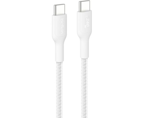 Belkin   USB-C TO USB-C 240W 2.0, BRAIDED PCR, 2M White Дата USB-кабели