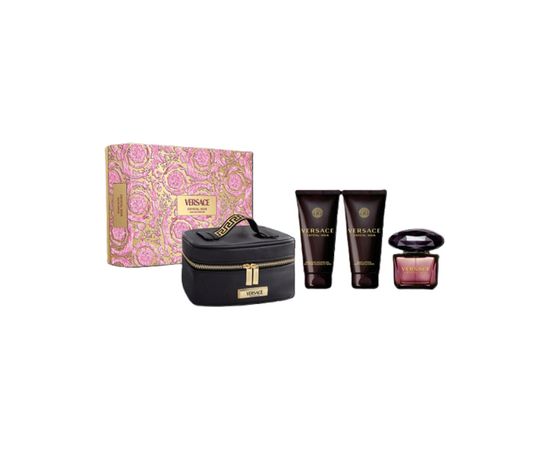 Versace Crystal Noir Dárková sada EDP 90, sprchový gel 100 ml, tělové mléko 100 ml a kosmetická taštička 90ml Парфюмерные наборы