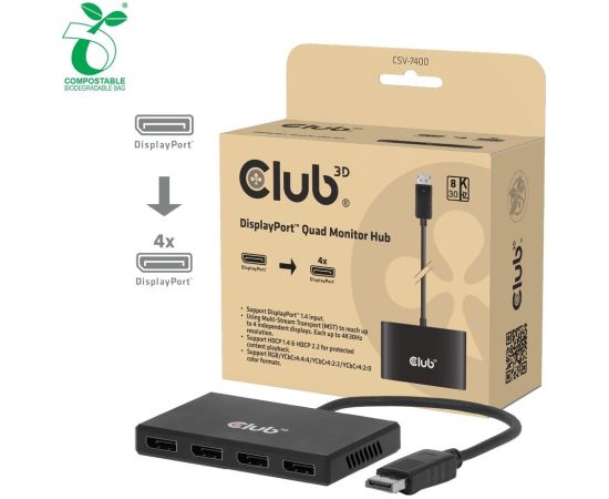 I/O ADAPTER DP TO DP QUAD/CSV-7400 CLUB3D Dažādi vadi