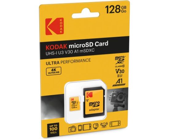 Kodak mSD 128GB UHS-I U3 Ultra EKMSDM128GXC10HPRK Atmiņas kartes micro SD SDHC